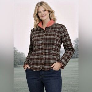 Vintage NWT Pendleton Reversible Plaid & Solid Shacket Wool Blend Coral Size L